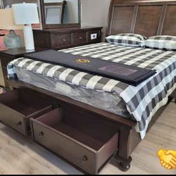 4 PCS STORAGE BEDROOM SET QUEEN OR KİNG BED DRESSER NİGHTSTAND AND MİRROR Lara