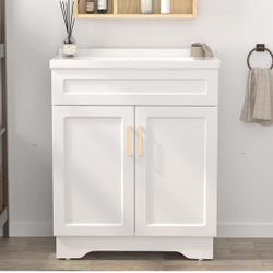 ❤️‍🔥 Bathroom Vanity with Ceramic Sink, Wooden Double Door Bathroom Vanity, 32 Inch Bath Cabinet with Sink and Storage, White$140