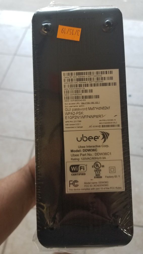 Ubee Wifi Cable modem router
