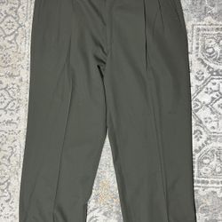 Stafford Pants Mens 34x32(28) Green Wool Blend Dress Pleated Cuffed