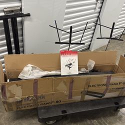 Yamaha P-80 88-Key Digital Piano + 3 Music Stands Bundle – No Sound / As-Is