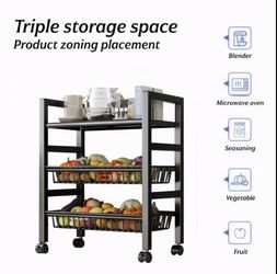 New! 1pc Of Kitchen Mobile Storage Rack with Swivel Wheels, Used for Easy Cleaning And Storage Of Kitchen Accessories, Kitchen Vegetable Basket Storag