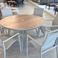 BRAND NEW 7PC Round Patio Dining Set – Aluminum Table & Chairs (Beige) | Modern Outdoor Furniture | Heavy Duty Commercial Grade | Closeout Deal | Deli