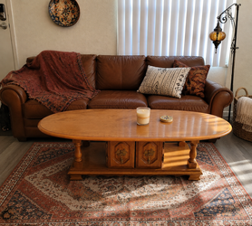 Vintage Oval Coffee Table with Storage Cabinet, Solid Wood