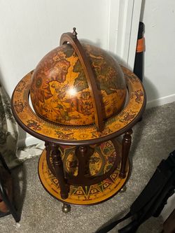 Vintage Style Globe Bar Cabinet on Stand