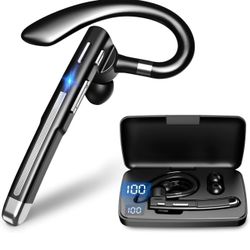 Bluetooth Headset V5.3,100 Hrs Talk Time Single-Ear Earphone, CVC8.0 Noise Cancelling Wireless Earbud, Business Earbud with 500 mAh Charging Case, Han