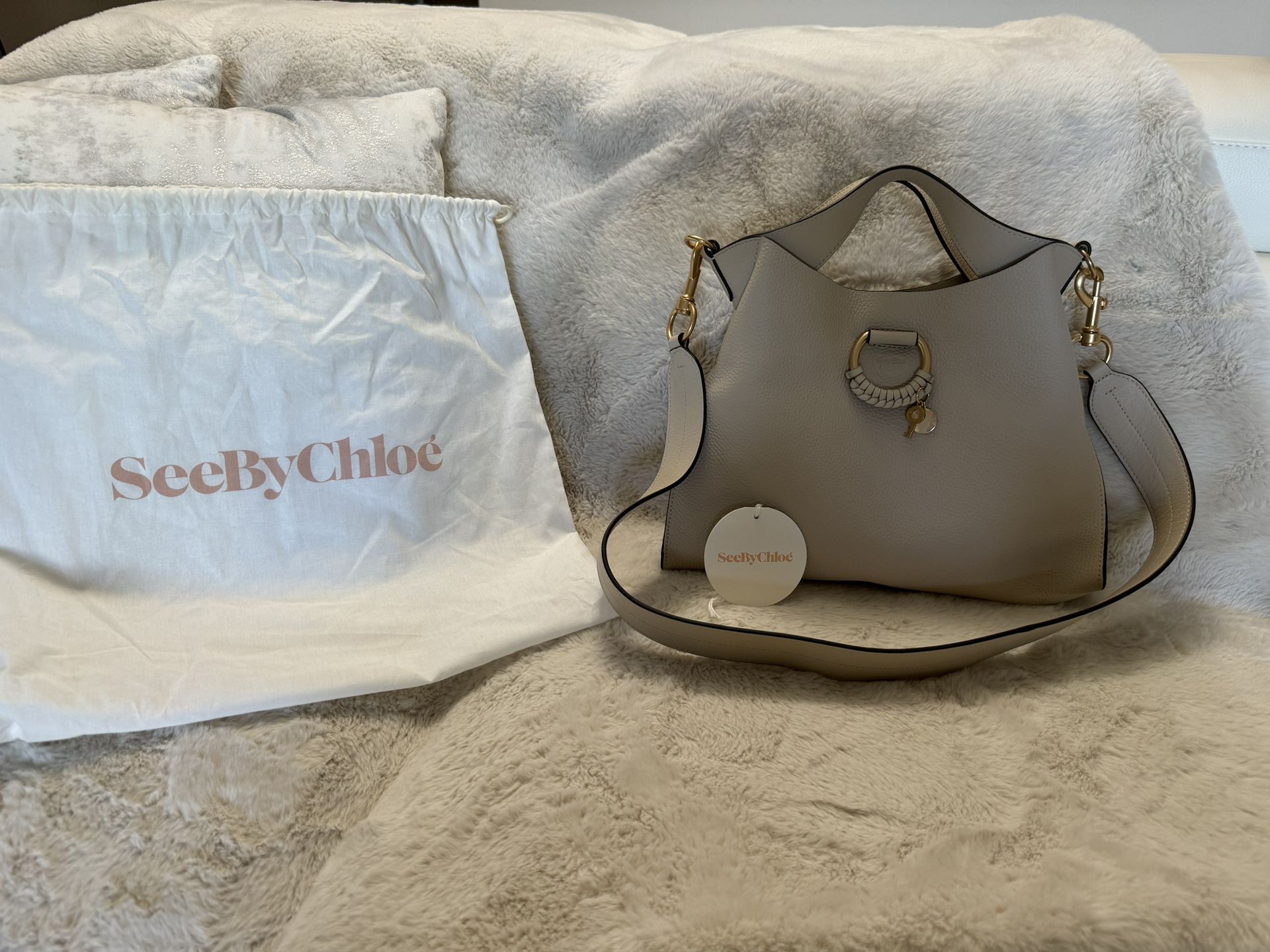 see by chloe leather hand bag beige
