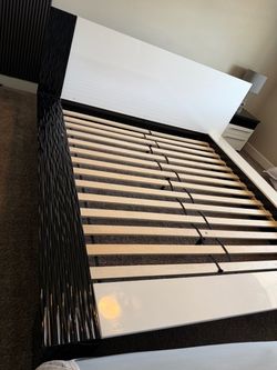 Modern Black and White Bed Frame with Slats
