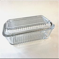 Vintage Ribbed Glass Butter Dish With Lid