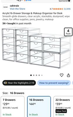 Caktraie 16-Drawer Clear Acrylic Storage Organizer 4-Pack