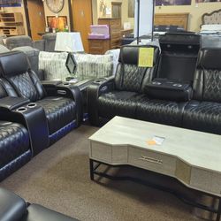 LEATHER PWR RECLINING SOFA AND LOVESEAT SET 