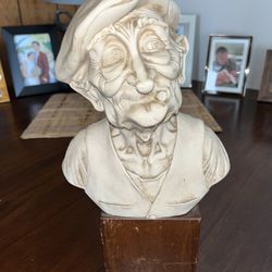 Vintage Capodimonte Old Man Smoking Cigar Marble Bust Sculpture by Giuseppe Armani