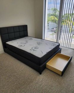 NEW BED FRAME QUEEN SIZE WITH MATTRESS AND BOX SPRING