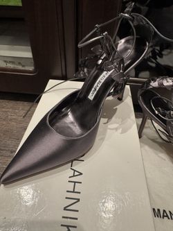 New Manolo Blahnik Metallic Pewter Satin Heels-size 39