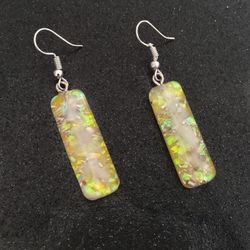 Yellow faux opal bar dangle orgonite earrings with selenite pieces new resin