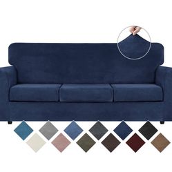 WEERRW 4 Pieces Velvet High Stretch Couch Covers For 3 Cushion Couch Sofa