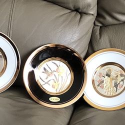 Japanese The Art of Chokin Collectible Plate Set 24KT Gold Rim