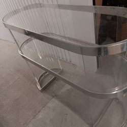 Large Chrome / Glass Console Oval 2 Shelf Table