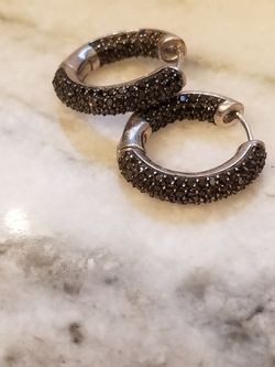 925 Sterling Silver Black CZ Crystal hoop earrings- High Quality