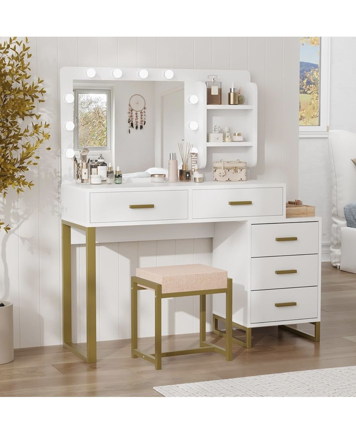White Vanity Desk With Stool