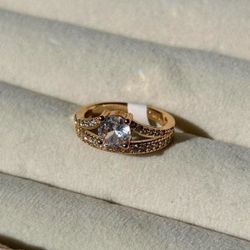 14k Gold Played Rose Gold Toned Cubic Zirconia Stone Ring