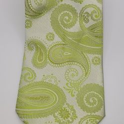 56x3.5 Fratello Necktie White Green Paisley Polyester Preppy