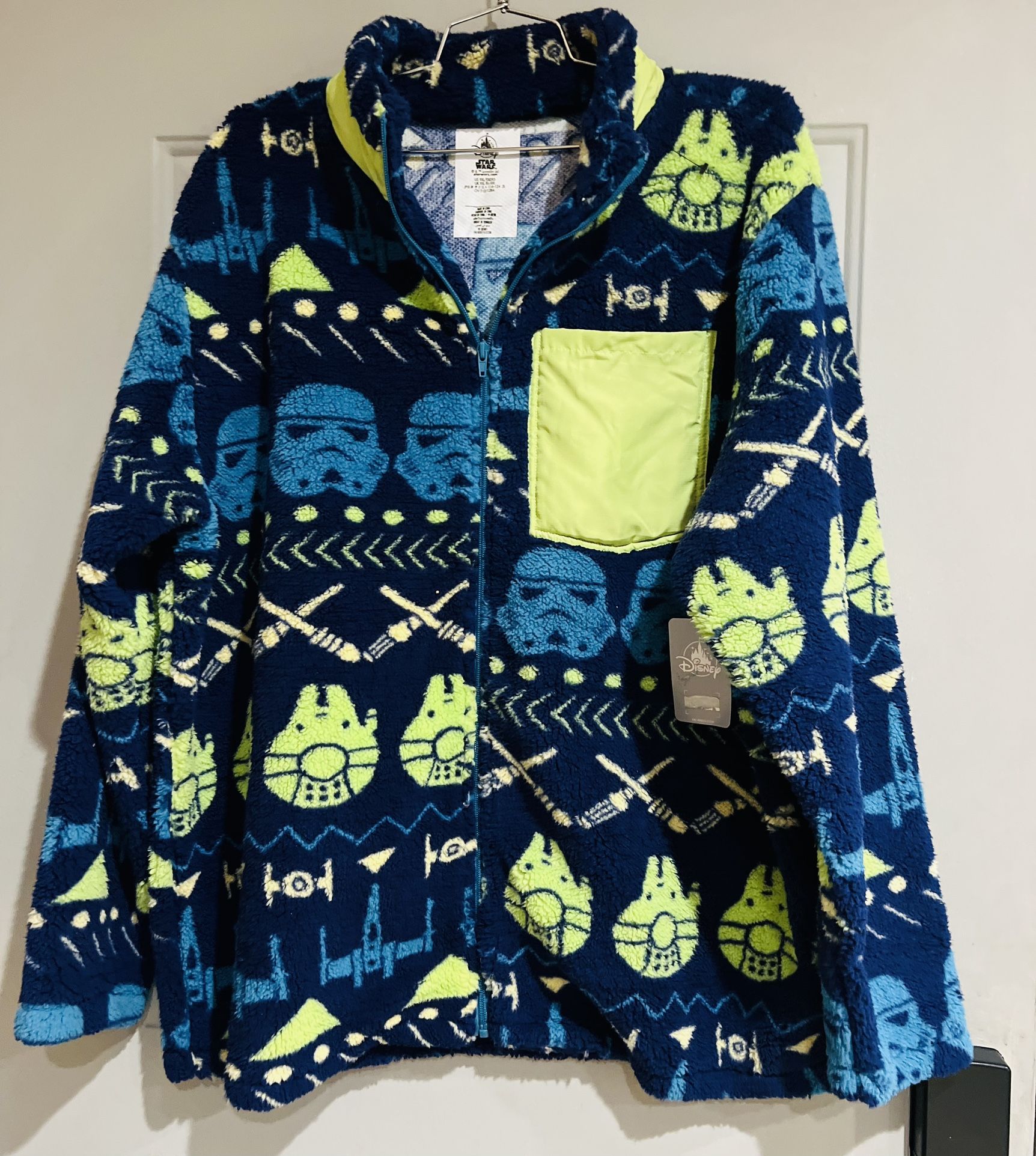 New Disney Star Wars Sherpa Fluffy Fleece Full Zip jacket Graphic Size XXL