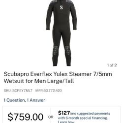Scubapro Everflex Yulex Steamer 7/5mm Wetsuit for Men Large/Tall

