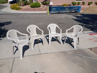 25.00.   4 plastic patio chairs for your patio, deck, and or swimming pool.