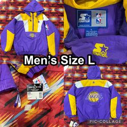 Vintage 90's Starter Los Angeles Lakers Pullover Hooded Puffer Jacket Mens Large