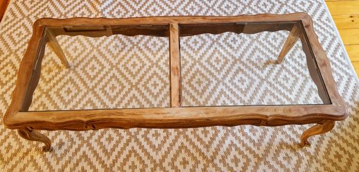 VINTAGE WOOD AND GLASS COFFEE TABLE