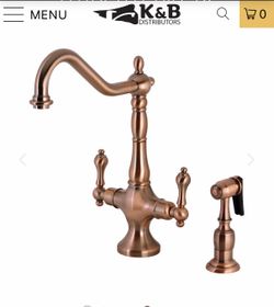Kingston Heirloom KS177ALBSAC - Heritage Two-Handle 2-Hole Kitchen Faucet with Brass Sprayer, Antique Copper
