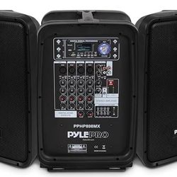 Pyle 600 Watt 8-Channel Portable Bluetooth Wireless PA Speaker Amplifier Kit with 8" Subwoofer and 1" Horn Tweeter, MP3, AUX - USB Xlr 1/4" RCA, Black