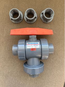 Hayward 1.5” PVC Three-Way Ball Valve w/ Union Fittings – New
