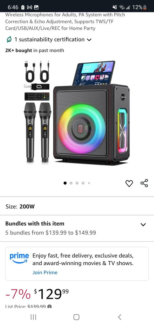 Karaoke Machine, Portable Bluetooth 5.3 Speaker $60 Hurry