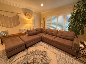 Brown Sectional Sofa/Couch with Moveable Ottoman