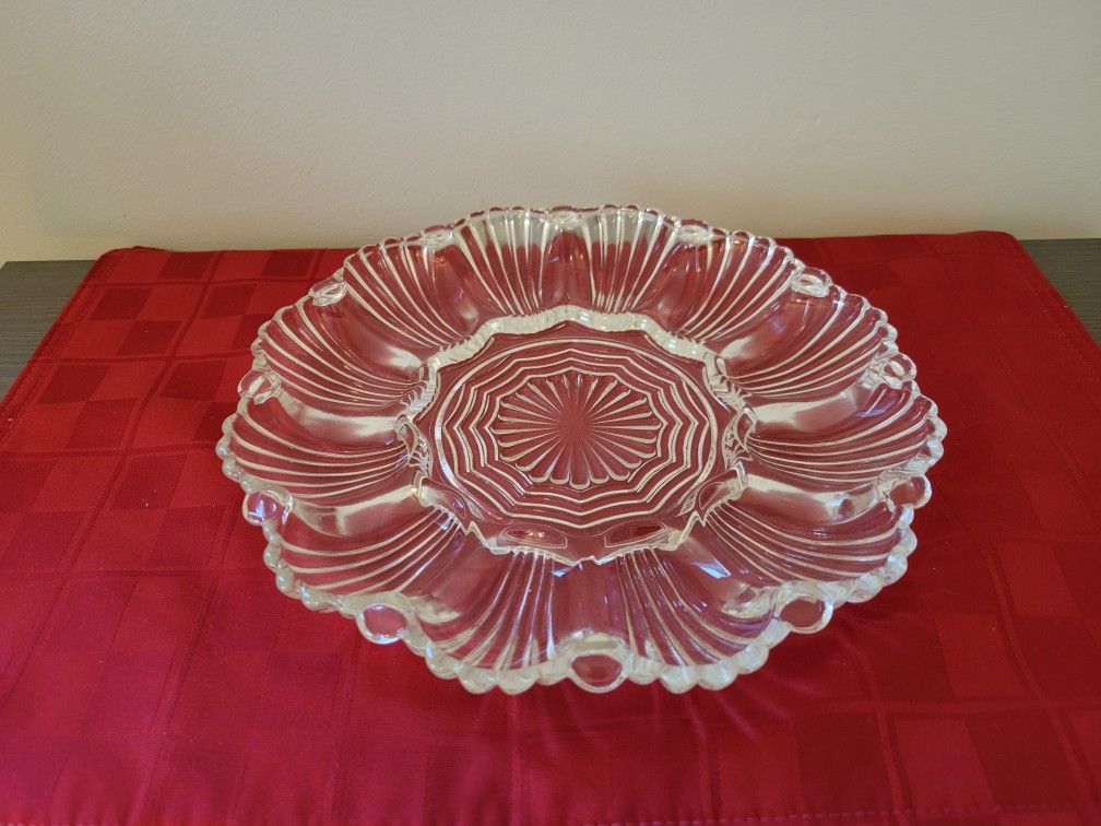 Vintage 1950s Anchor Hocking Clear Glass Deviled Egg Plate #896