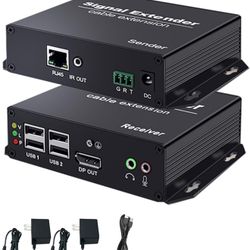 KVM Extender DisplayPort, 4K@30Hz DisplayPort KVM Extender Over Cat5e/6/7 Up to 394FT/120M, DP Over Ethernet with 4 USB2.0 Ports, EDID, Plug and Play,