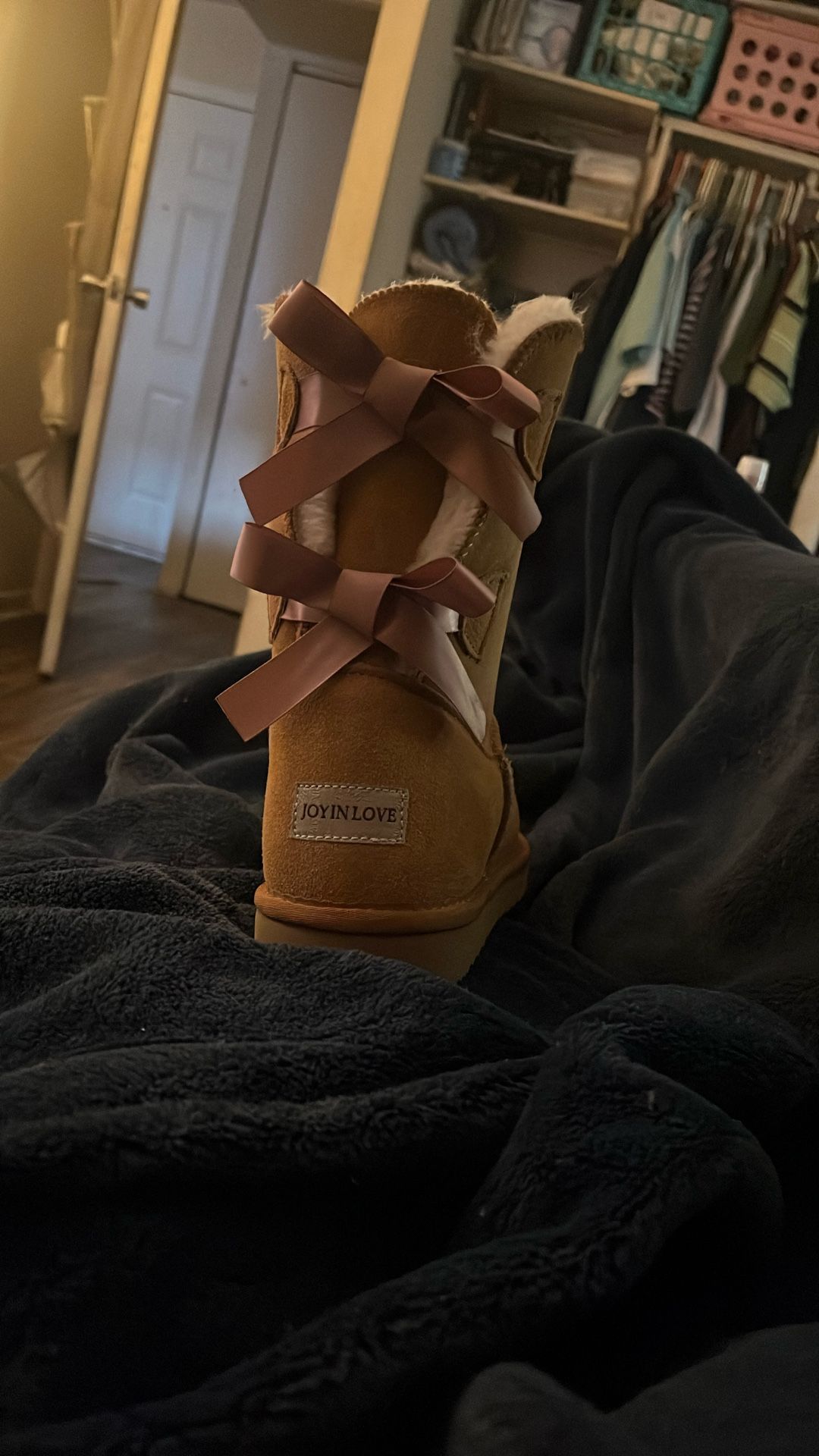 JOY IN LOVE Women's Snow Boots for Winter Mid-Calf high Back Bows