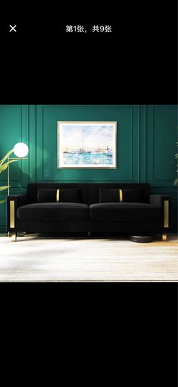 Couch 85.62" 3 Seats Sectional Velvet Fabric Sofa Easy Assemble Sofa Bed with 2 Couch Pillows,Gold M