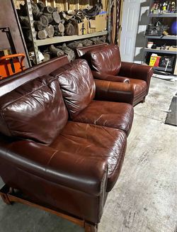 Beautiful Genuine Leather Sofa & Matching Chair – $399