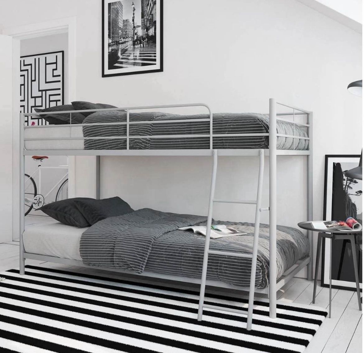 Twin over Twin Low Profile Junior Bunk Bed, Silver