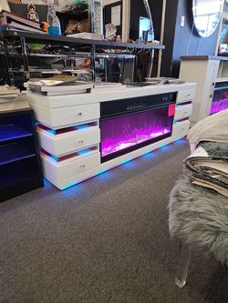 Tv Stand 4 Drawers Wireless Charger Bluetooth Speaker Radio, LED Light $649