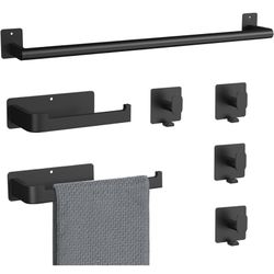 7PCS Bathroom Hardware Set, 24IN Matte Black Towel Bar Set, 304 Stainless Steel Bathroom Towel Holder Set