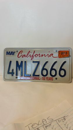 California Sesquicentennial 150 Years License Plate