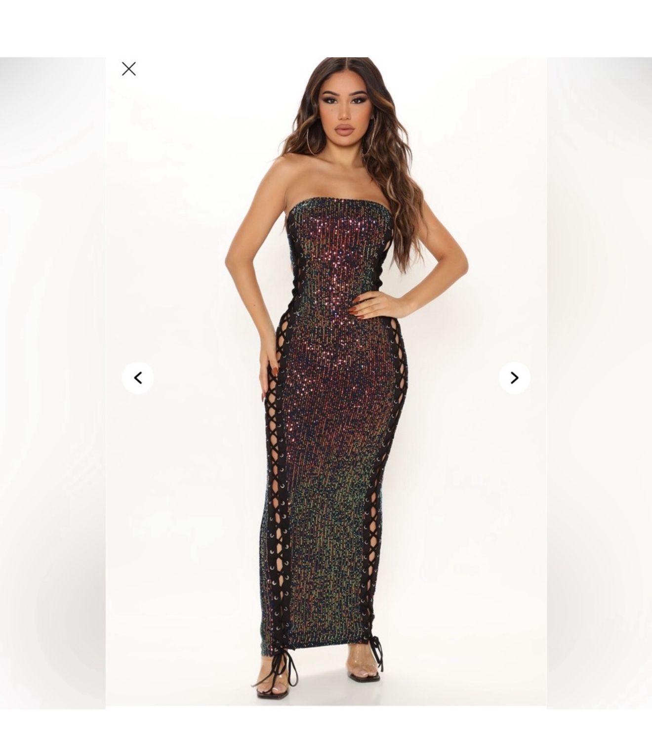 FASHION NOVA- NWT- Women’s Large Sequin Lace-Up Multicolor Dress