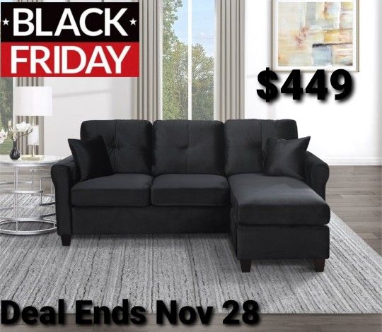 Black Sofa With Chaise LOUNGE! BLACK FRIDAY SALE