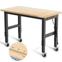 LARBANKE 48" Heavy-Duty Adjustable Workbench with Brake Wheels