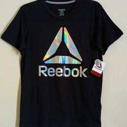 "NWT" Reebok Graphic Black Holographic Tee For Boys/Girls Size XL 14/16.