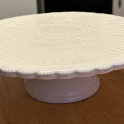 White Pedestal Embossed Cake Plate Stand Dessert Com